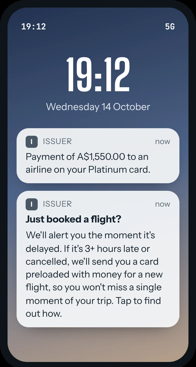 Push from the card issuer after an airline payment: Just booked a flight?