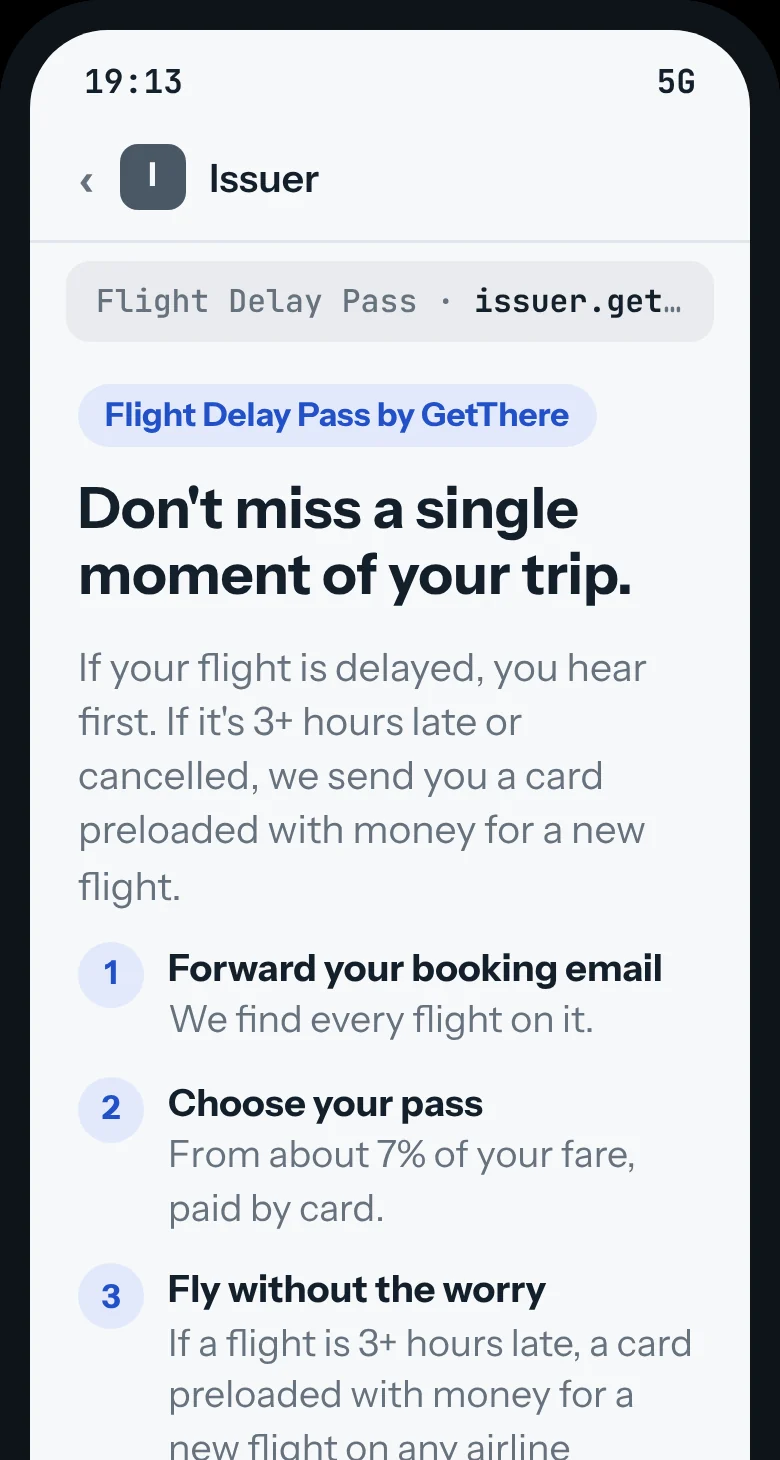 GetThere's offer page inside the card issuer's app