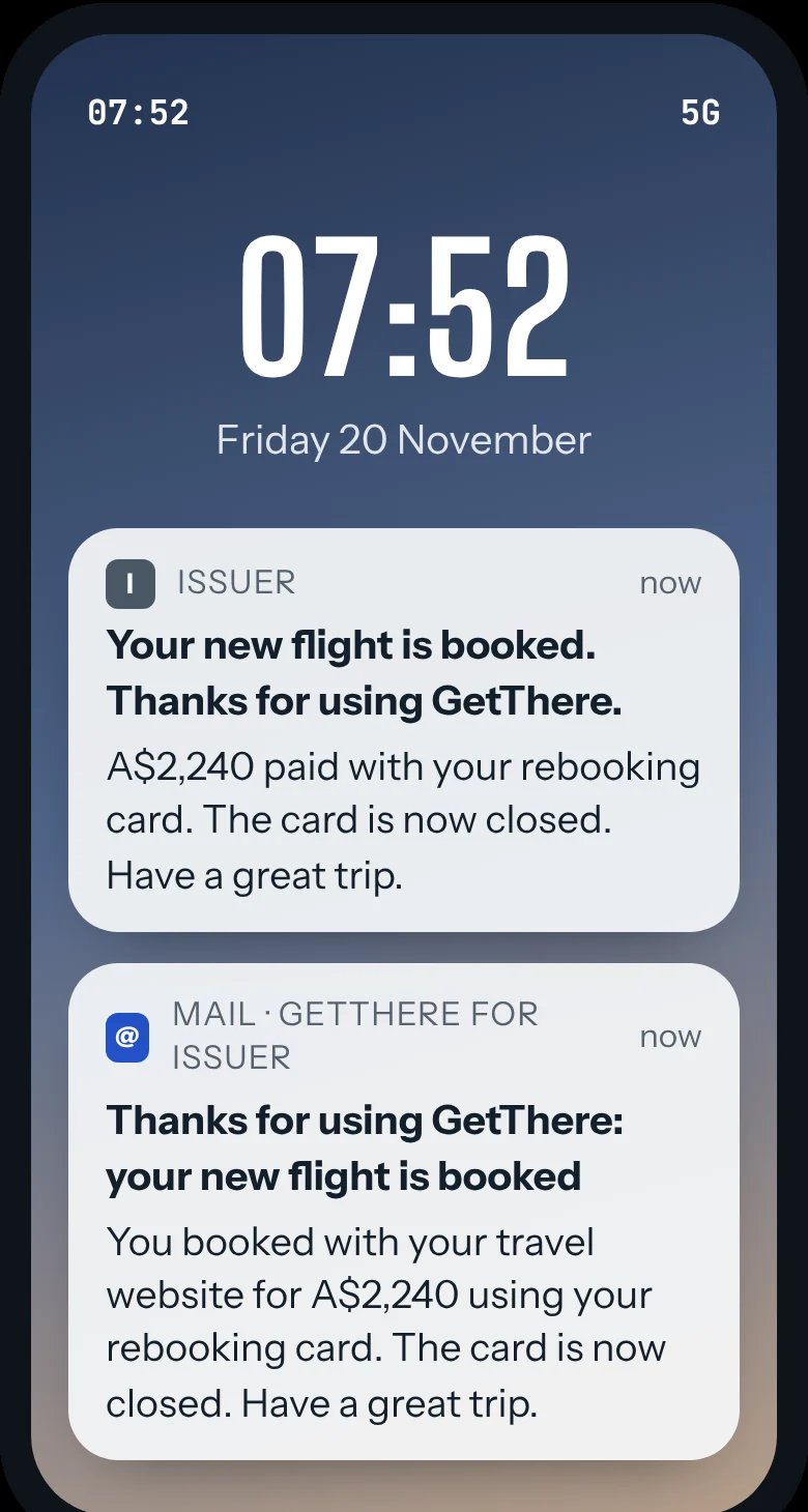 Push thanking her after the new flight is booked