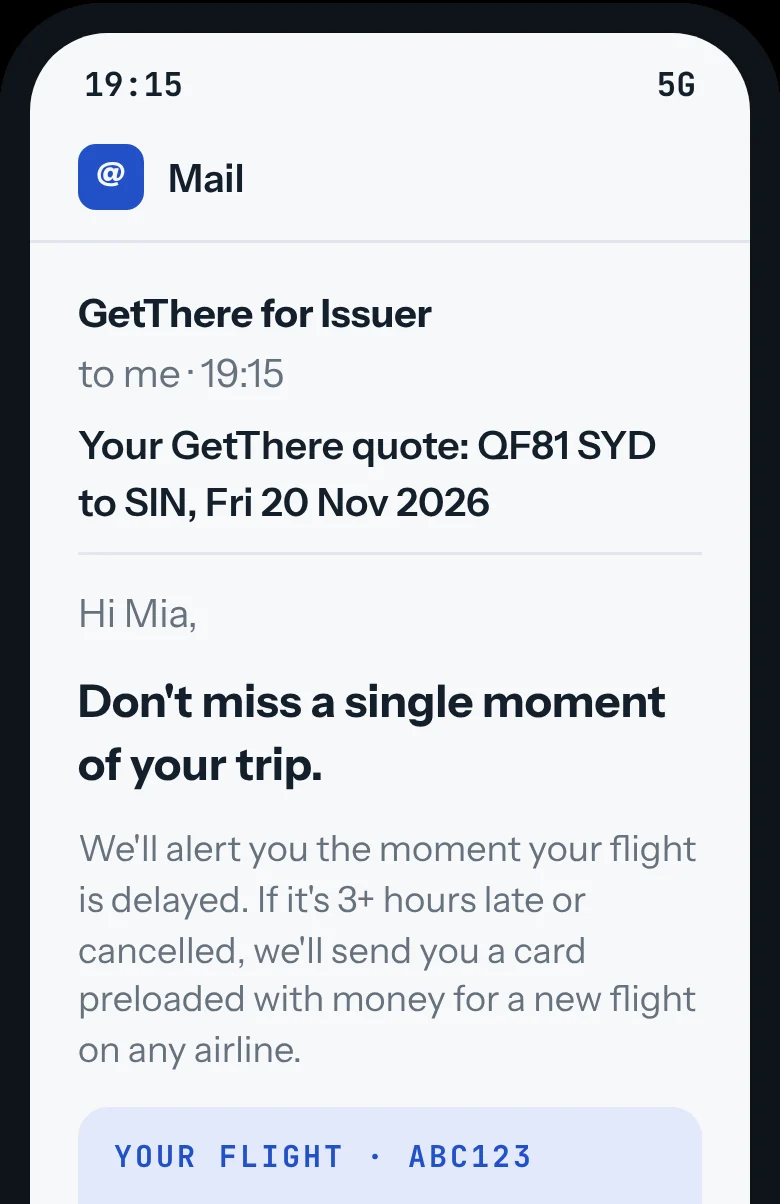 Quote email in the card issuer's colours
