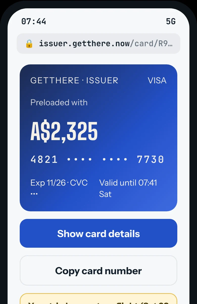 Virtual card preloaded with A$2,325