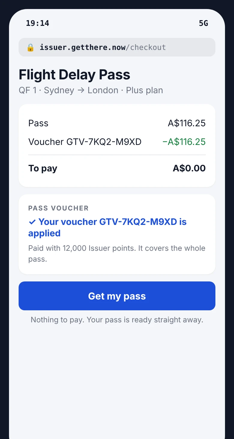 The Underwriter's checkout with her voucher covering the whole pass: nothing to pay